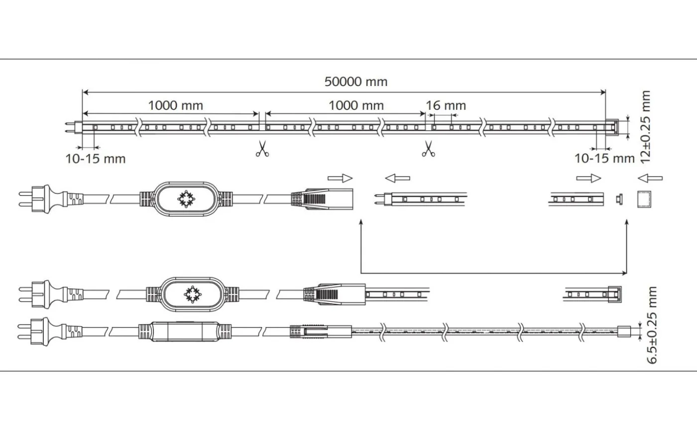 M1 LEDstrip 230V 4,5W/m 6500K 1m Cut Metervara IP44