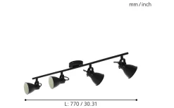 Seras Takspotlight 77cm GU10 LED 3000K 4x3W Svart